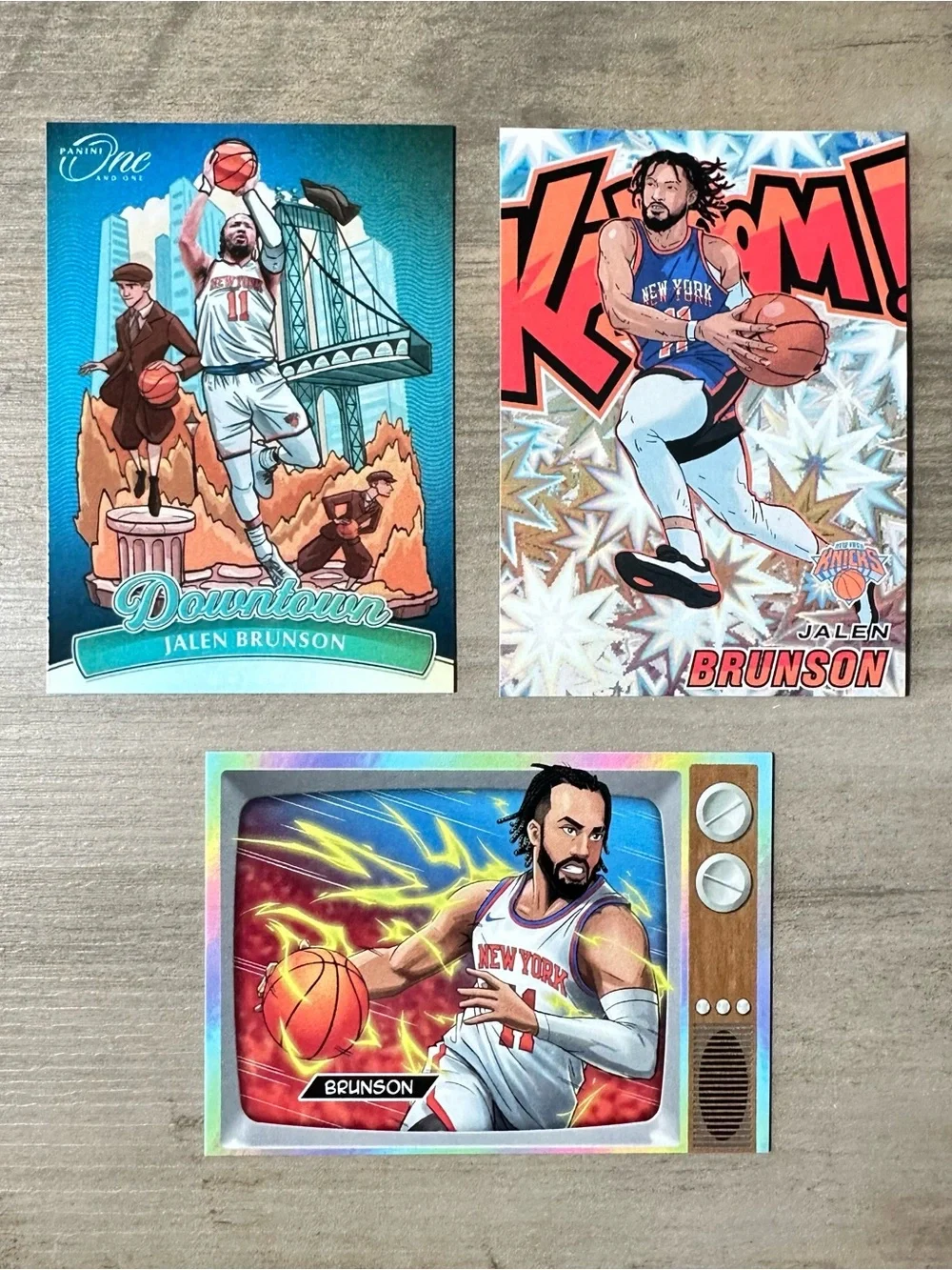 Jalen Brunson Lot of (3) Panini Downtown Kaboom Topps Anime Novelty Cards.